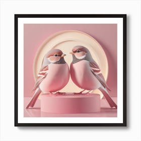 Firefly A Modern Illustration Of 2 Beautiful Sparrows Together In Neutral Colors Of Taupe, Gray, Tan (67) Art Print