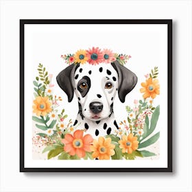 Floral Baby Dalmatian Dog Nursery Illustration (22) Art Print