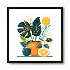 Tropical Plants In A Pot Art Print