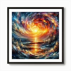 Enchanting Sunset: Impasto Oil Painting with Dark Art and Broken Glass Effect. Art Print