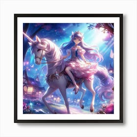 Princess On A Unicorn Art Print