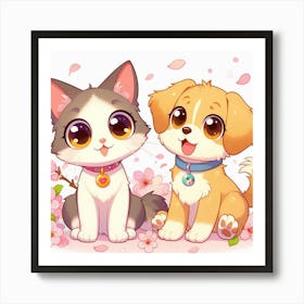 Cute Kitten And Puppy Art Print