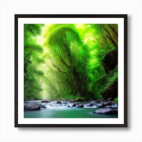 The Beauty Of Tropical Forests On Both Sides Of The River Art Print