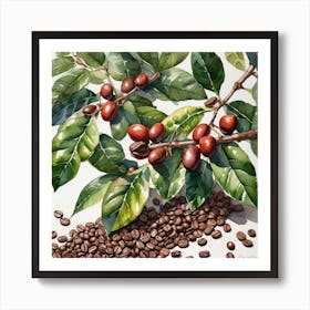 Coffee Beans And Leaves 10 Art Print