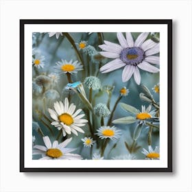 Daisies & Butterflies #sage Print by Lisa de Art Print
