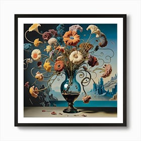 Flowers In A Glass Vase By Dali 3 Art Print