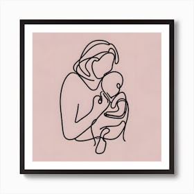 Mother Holds Her Baby Line Art Art Print
