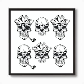 Set Of Skulls With Hats Art Print