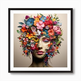 Woman with Colorful Flowers Art Print