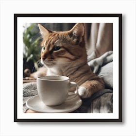 Cat With A Cup Of Tea Art Print