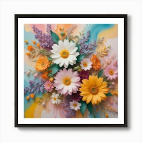 Abstract Flowers On A Colorful Background Art Print