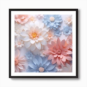 Paper Flowers On White Background Art Print
