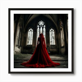 Gothic Woman In Red Dress Art Print