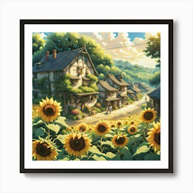 Sunflowers In The Village Art Print