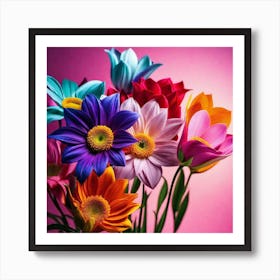 Colorful Flowers In A Vase Art Print