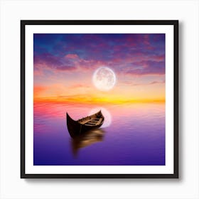 Boat At Sunset Art Print