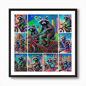 Raccoons On Bikes 1 Art Print
