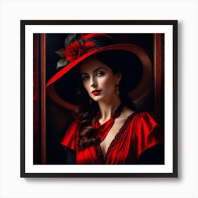 Victorian Woman In Red Hat 15 Art Print