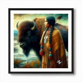 Native American Woman With Buffalo Copy 1 Art Print