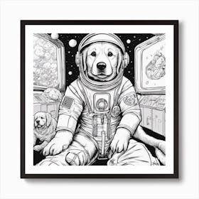 A Golden Retriever Puppy In Cosmonaut Suit Wandering In Space 5 Art Print