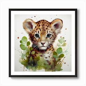 Whimsical Cub Watercolor Leopard Tiger Art Print