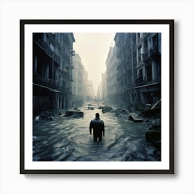 Surviving The Tidal Embrace In The Heart Of The City A Solitary Figure Art Print