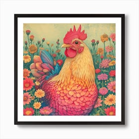 Vintage Sephia Chicken Farmhouse Art Print