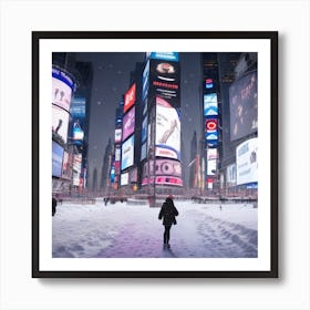 Times Square In The Snow 2 Art Print