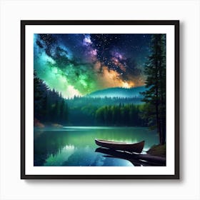 Night Sky Over Lake 22 Art Print