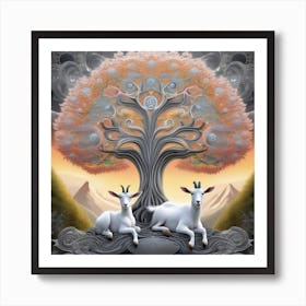 Goats And Tree Of Life Art Print
