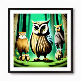 Fantasy Art: Owls In A Forest Art Print