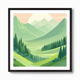 Misty mountains background in green tone 160 Art Print
