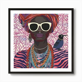 African Woman With Bird 3 Art Print