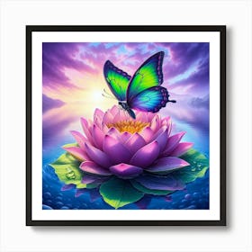 Butterly around flowers 3 1 Art Print