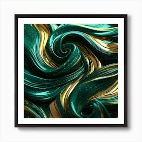 Abstract Gold And Green Swirls Art Print