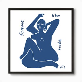 Blue Nude woman Art Print