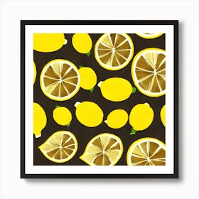 Lemons On Black Fabric Art Print