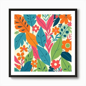 Colorful Flowers And Leaves Art Print