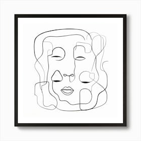 Abstract Faces Art, Black and white. White background 3 Art Print