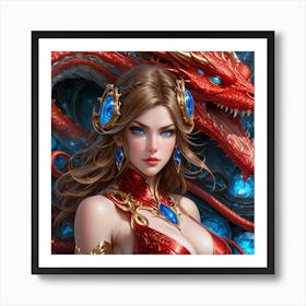 Woman With A Dragon ds Art Print