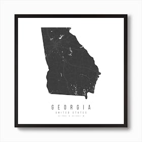 Georgia Mono Black And White Modern Minimal Street Map Square Art Print