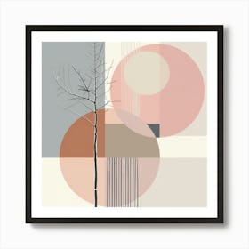 Pastel Serenity: Minimalist Tree with Geometric Grace Art Print