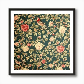 Wallpaper With Birds And Roses Art Art Print