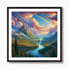 Rainbow Over A Castle Art Print