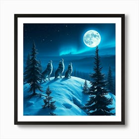 Wolves Howling At The Moon In A Snowy Forest2 1 Art Print