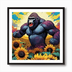 Gorilla In The Sunflowers Art Print