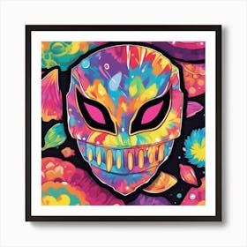 Vibrant Sticker Of A Tie Dye Pattern Mask And Based On A Trend Setting Indie Game Art Print