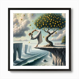 Woman Doing Yoga On A Cliff Art Print