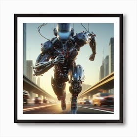 Robot Running In The City Art Print