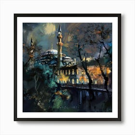 Blue Mosque At Night Art Print